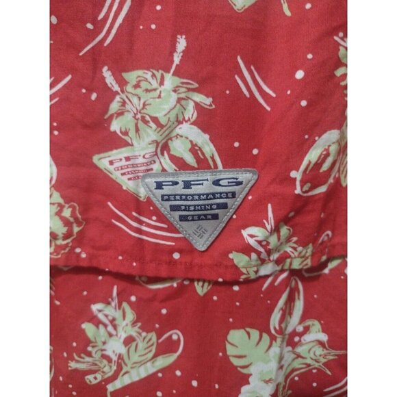 COLUMBIA PFG Red Christmas Light Print Short Sleeve Button Down Shirt Large L - Picture 8 of 12